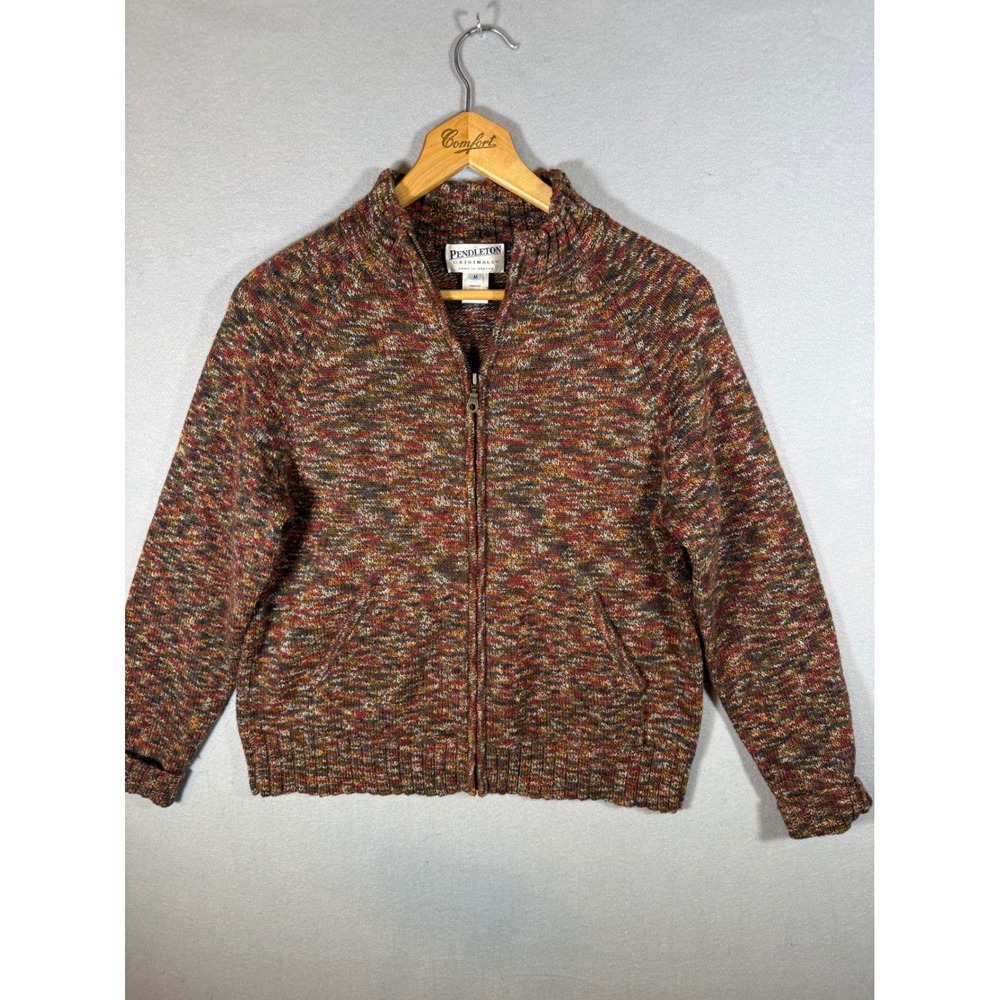 Pendleton Originals Womens M Shetland Wool Full Zip Sweater Space Dye Multicolor